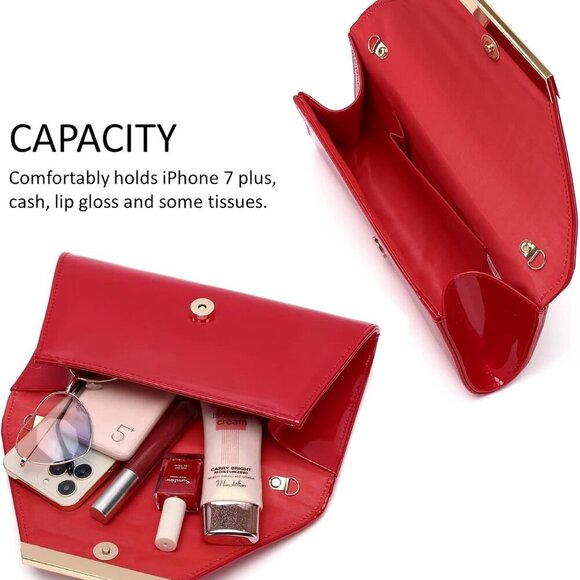 Patent Leather Envelope Clutch Womens Evening Handbag Stylish Shoulder Bag Purse - Picture 6 of 9